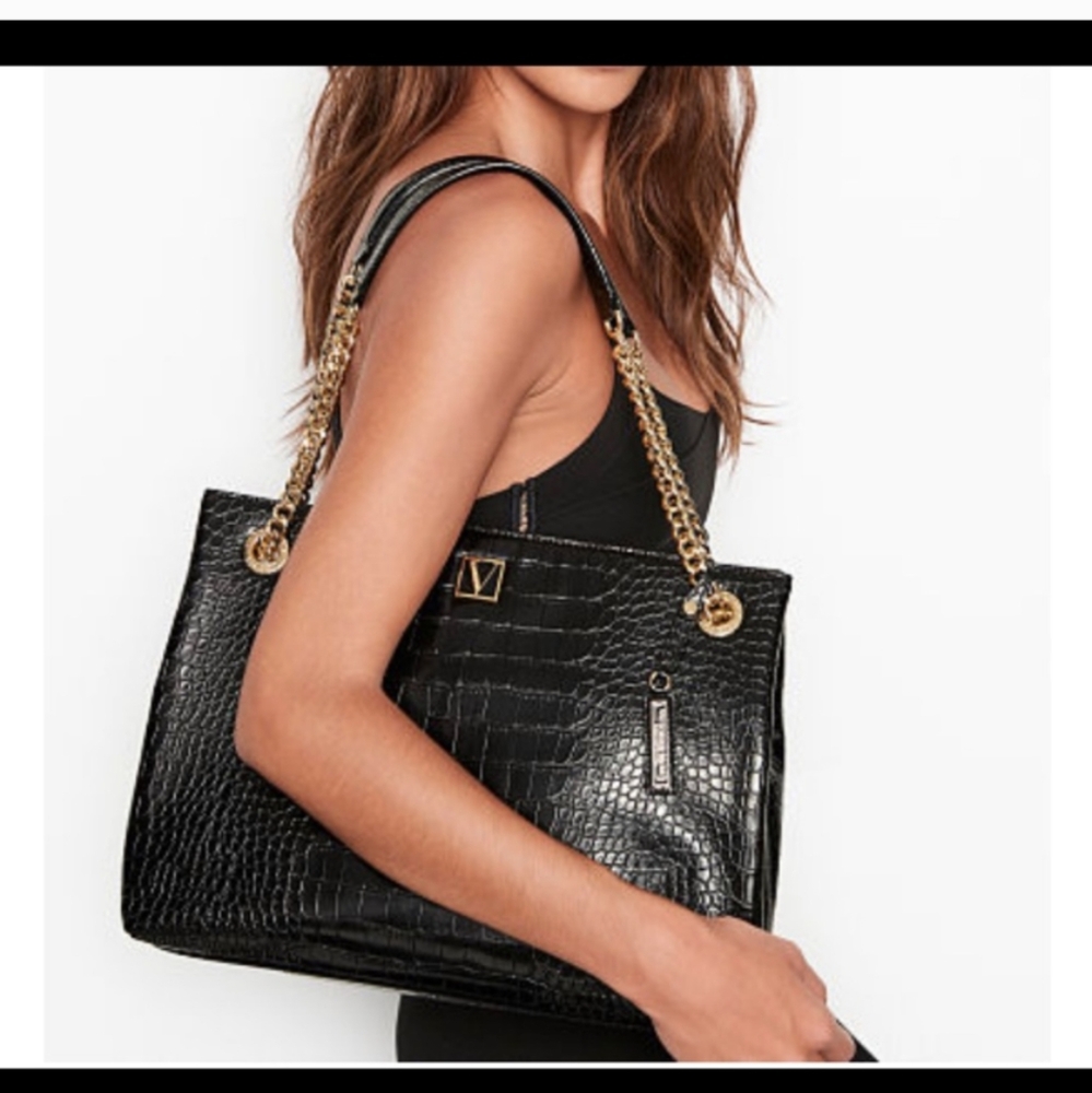 VICTORIA'S SECRET The Victoria Shoulder Tote Midnight Croc NWT